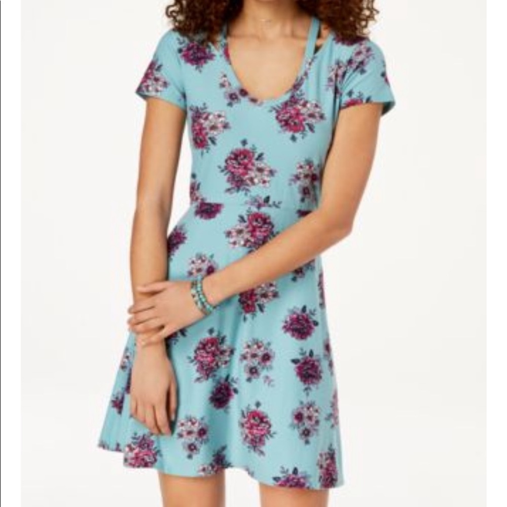 Ultra Flirt Turquoise & Purple Floral Skater Dress Juniors Size Small